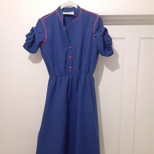 Germainé Vintage Dress, Blue with Red Piping